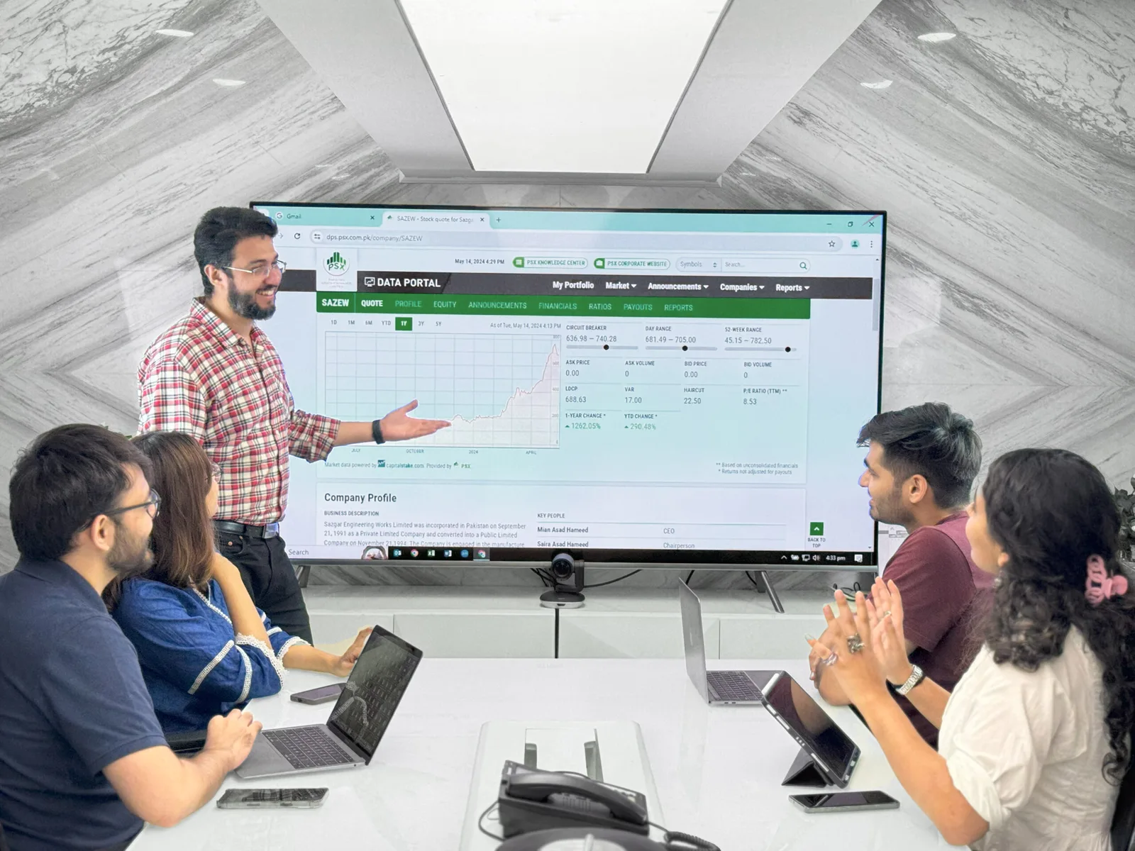 A Finqalab team member presenting live PSX data to colleagues